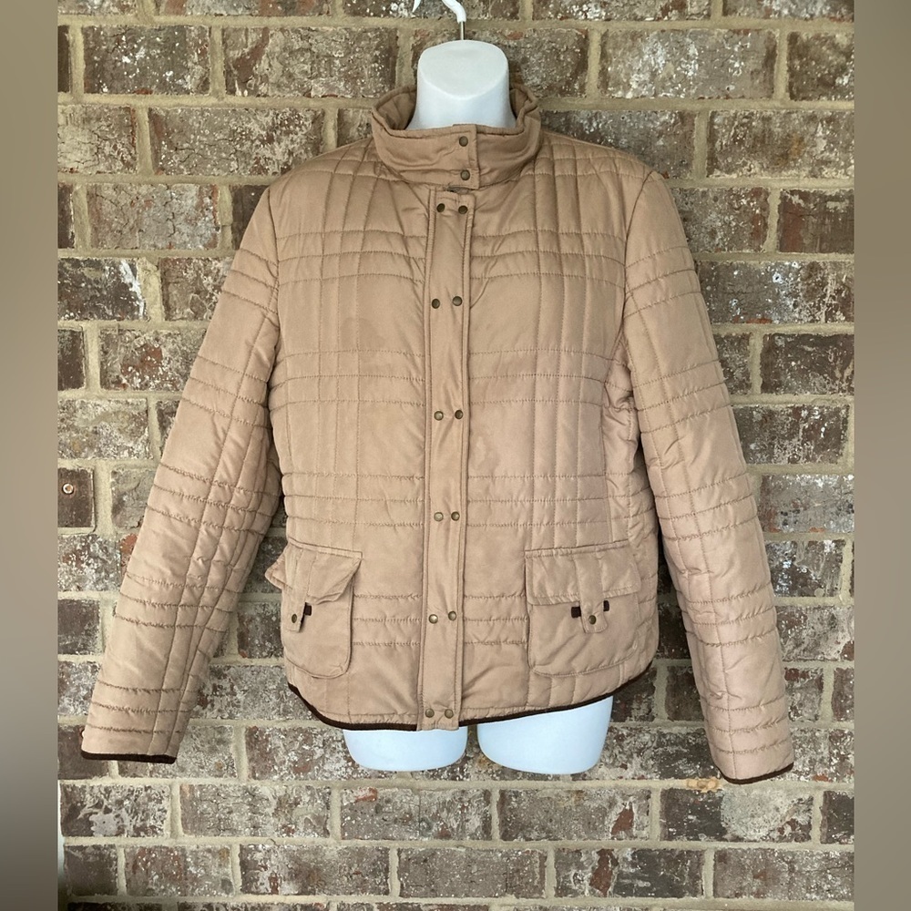 MERONA Tan Quilted Jacket w Pockets and Zipper Size Large